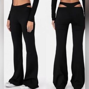 Elegant  Adika Black Wide Leg Leggings Open Hip Flared Women's Pants size XS